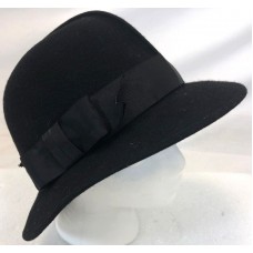Vintage 1950 Fedoria Peachfelt Wool Black Mujers Fedora Felt Mod Go Go Hat Cap  eb-92958144